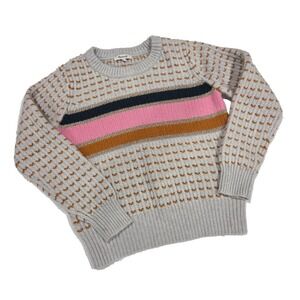 Madewell Striped Barfield Merino Wool Alpaca Sweater Gold Shimmer Thread SZ S